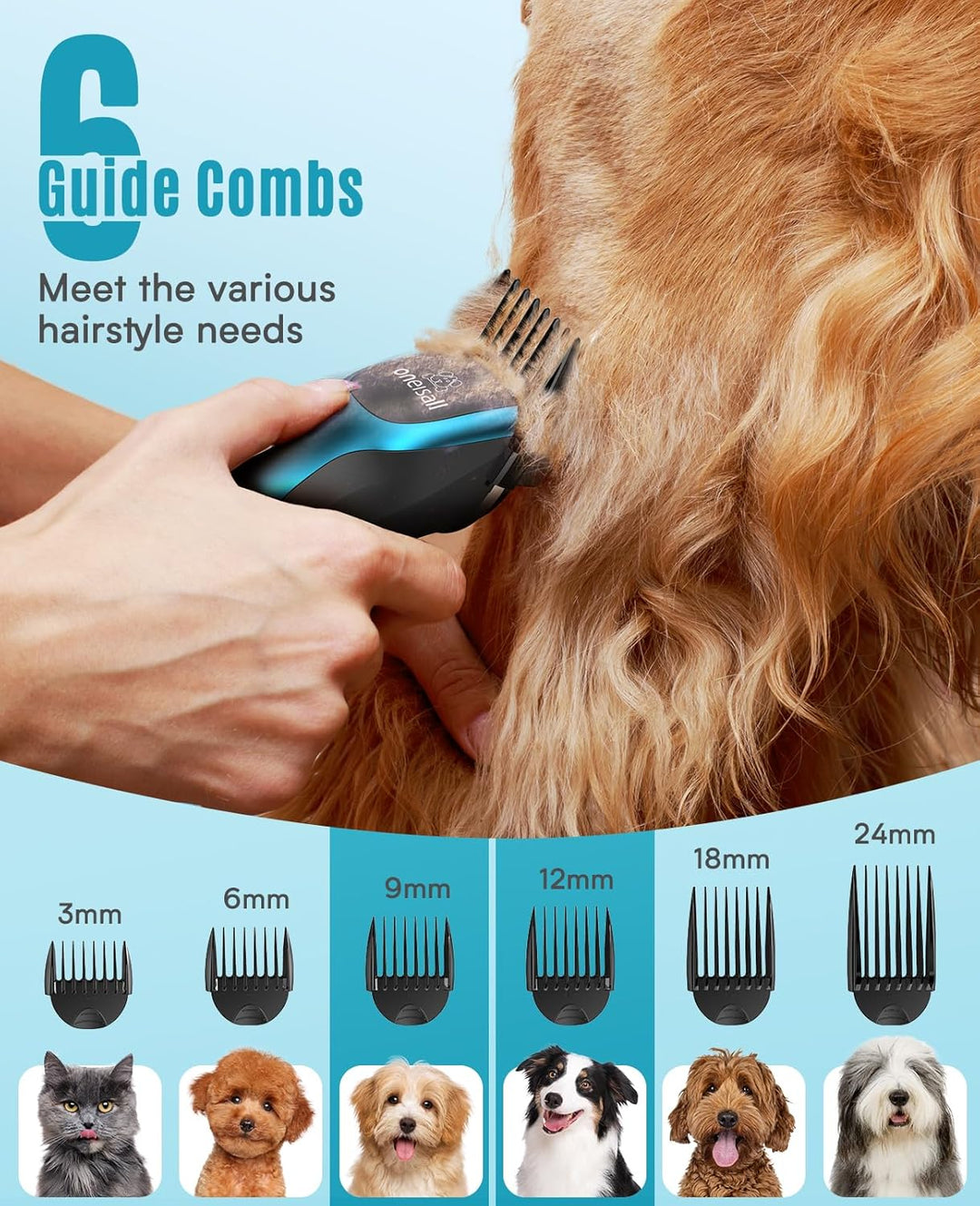 Oneisall DTJ001 Dog Hair Trimmer 6Pcs Attachment Guide Comb Guards  Replacement
