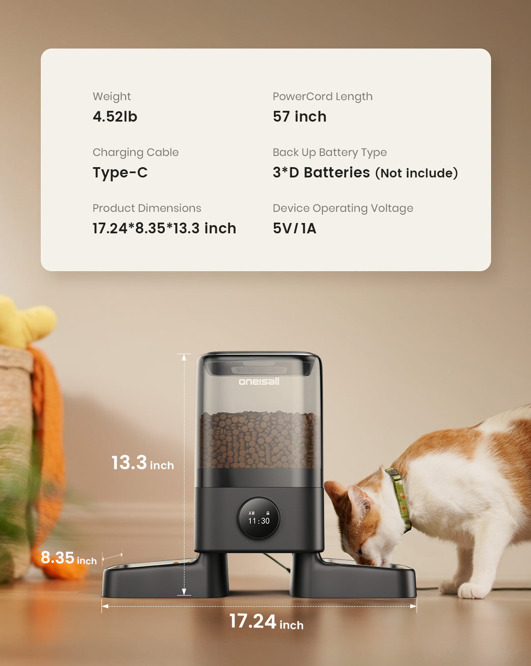 Oneisall H1 5L Automatic Cat Feeders for Two Cats