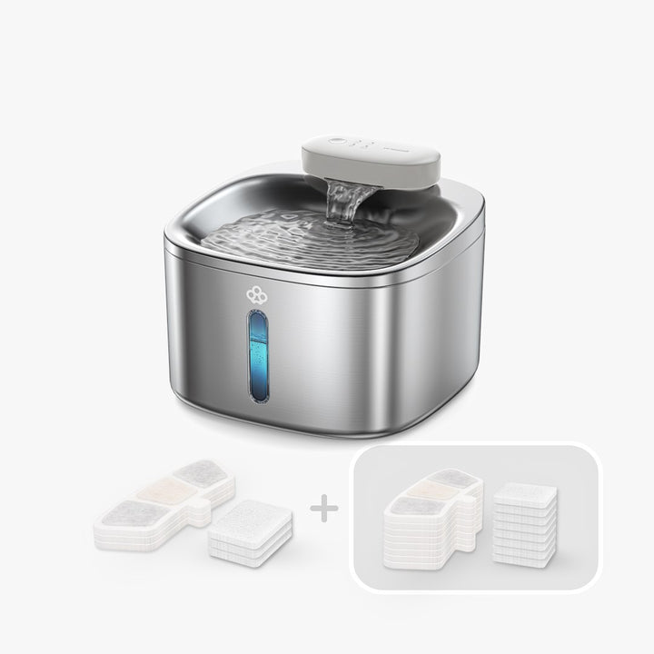 Oneisall 3.5L Fuente de agua inteligente inalámbrica para mascotas de acero inoxidable con 3 filtros