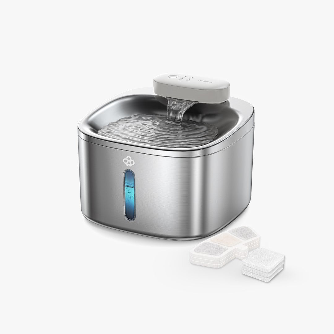 Oneisall 3. 5L Fontaine à eau intelligente sans fil pour animaux de compagnie, en acier inoxydable, avec 3 filtres