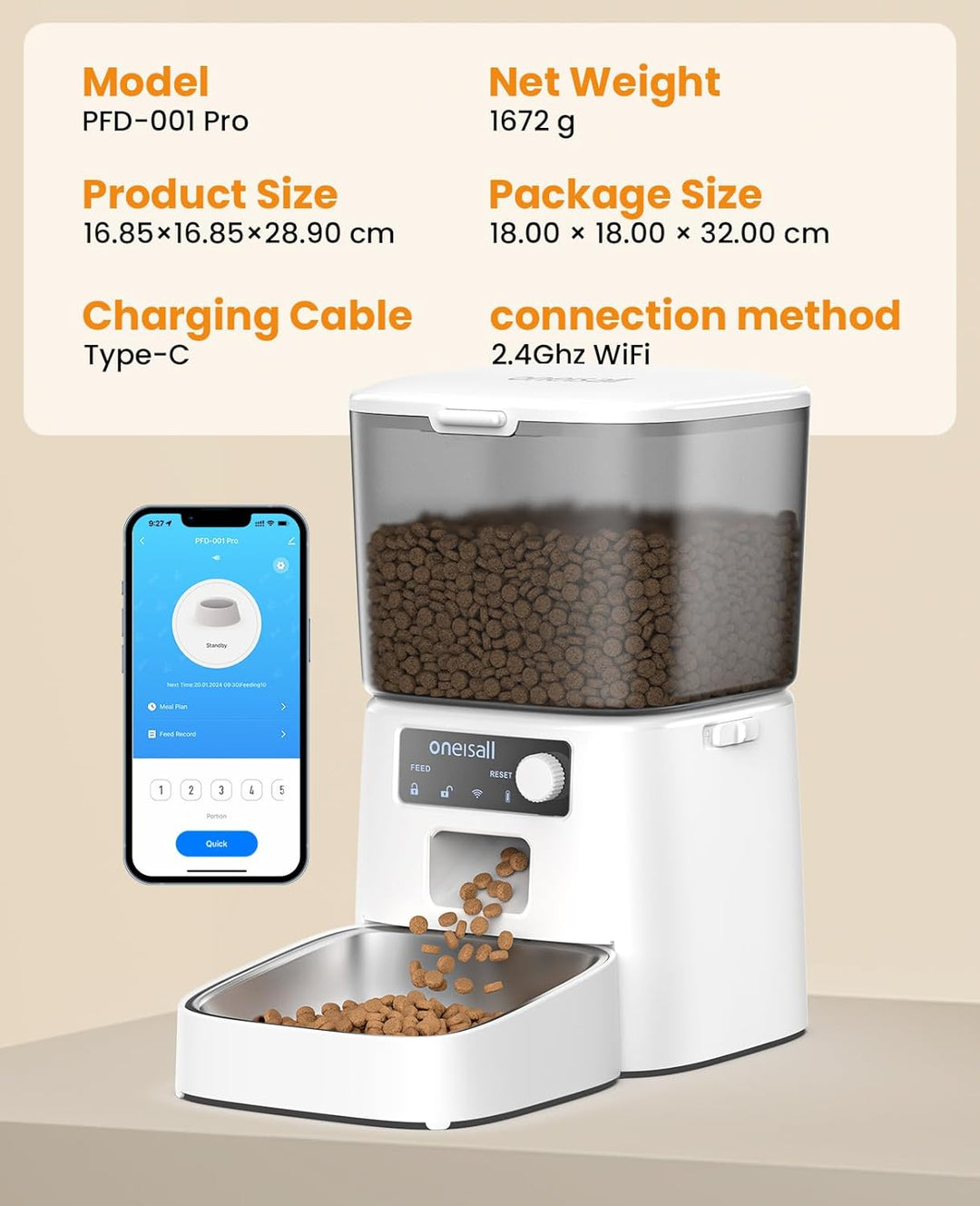 Oneisall 3.5L Automatic Cat Feeder with APP Control & 2.4G Wi - Fi - Oneisall - EU