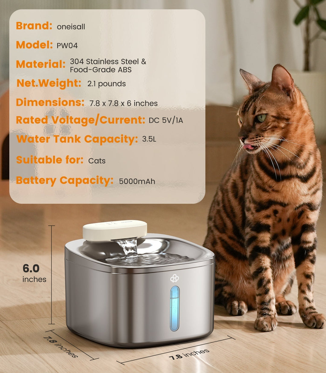 Oneisall 3.5L Cat Feeder with APP & 3.5L Cordless Water Fountain Set - Oneisall - EU