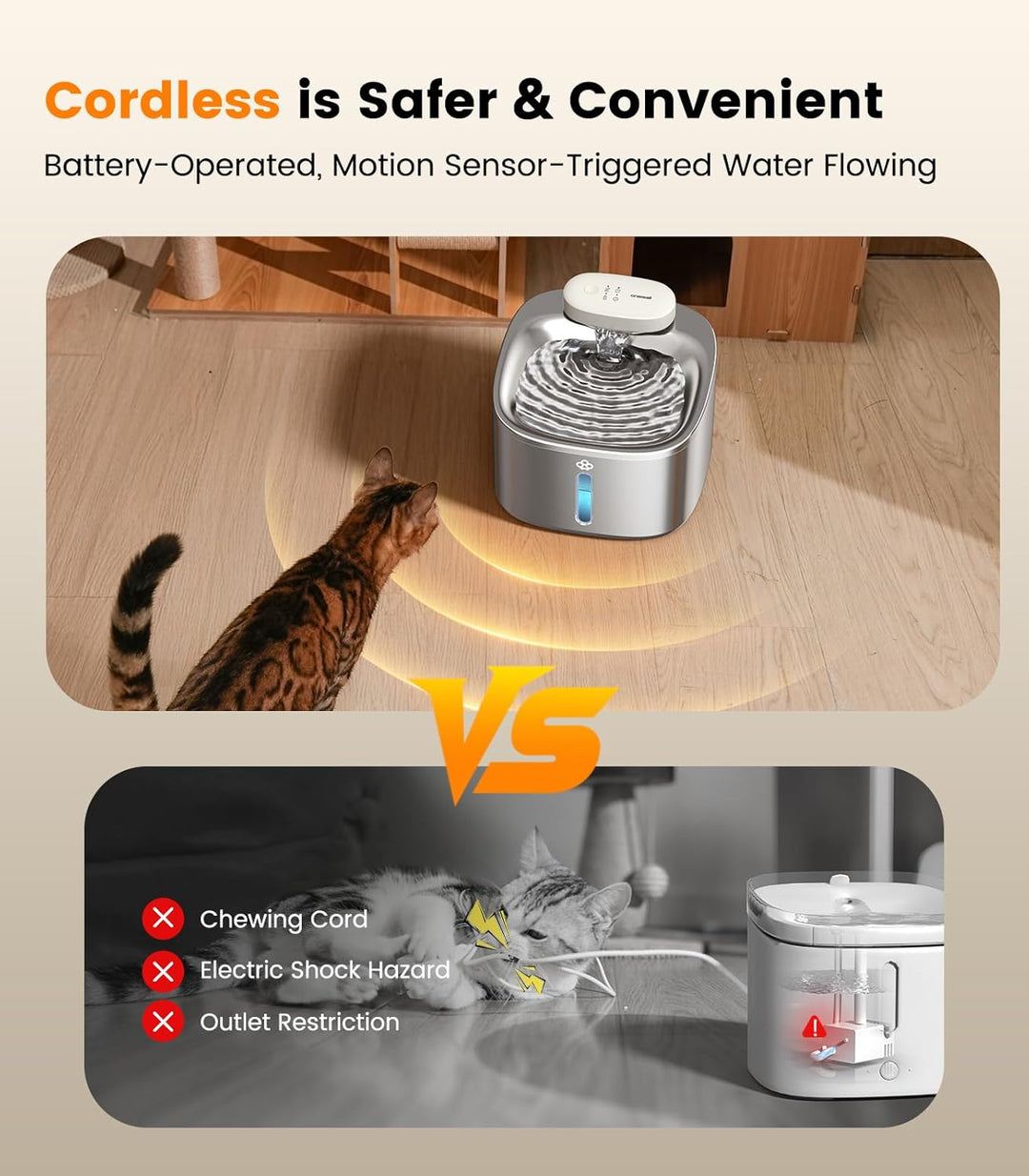 Oneisall 3.5L Cordless Smart Pet Water Fountain Stainless Steel with 3PCS Filters - Oneisall - EU