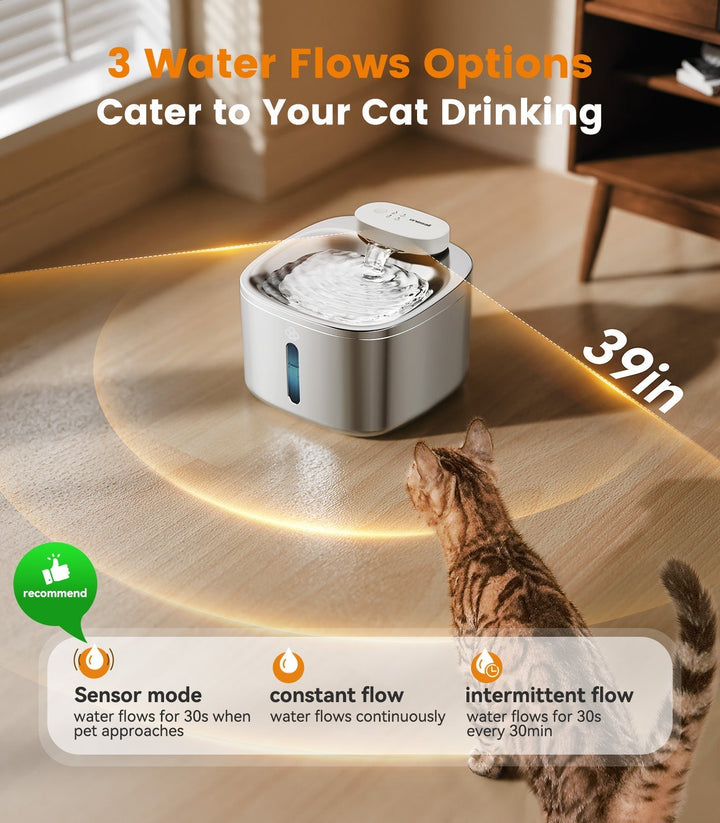 Oneisall 3.5L Cordless Smart Pet Water Fountain Stainless Steel with 3PCS Filters - Oneisall - EU