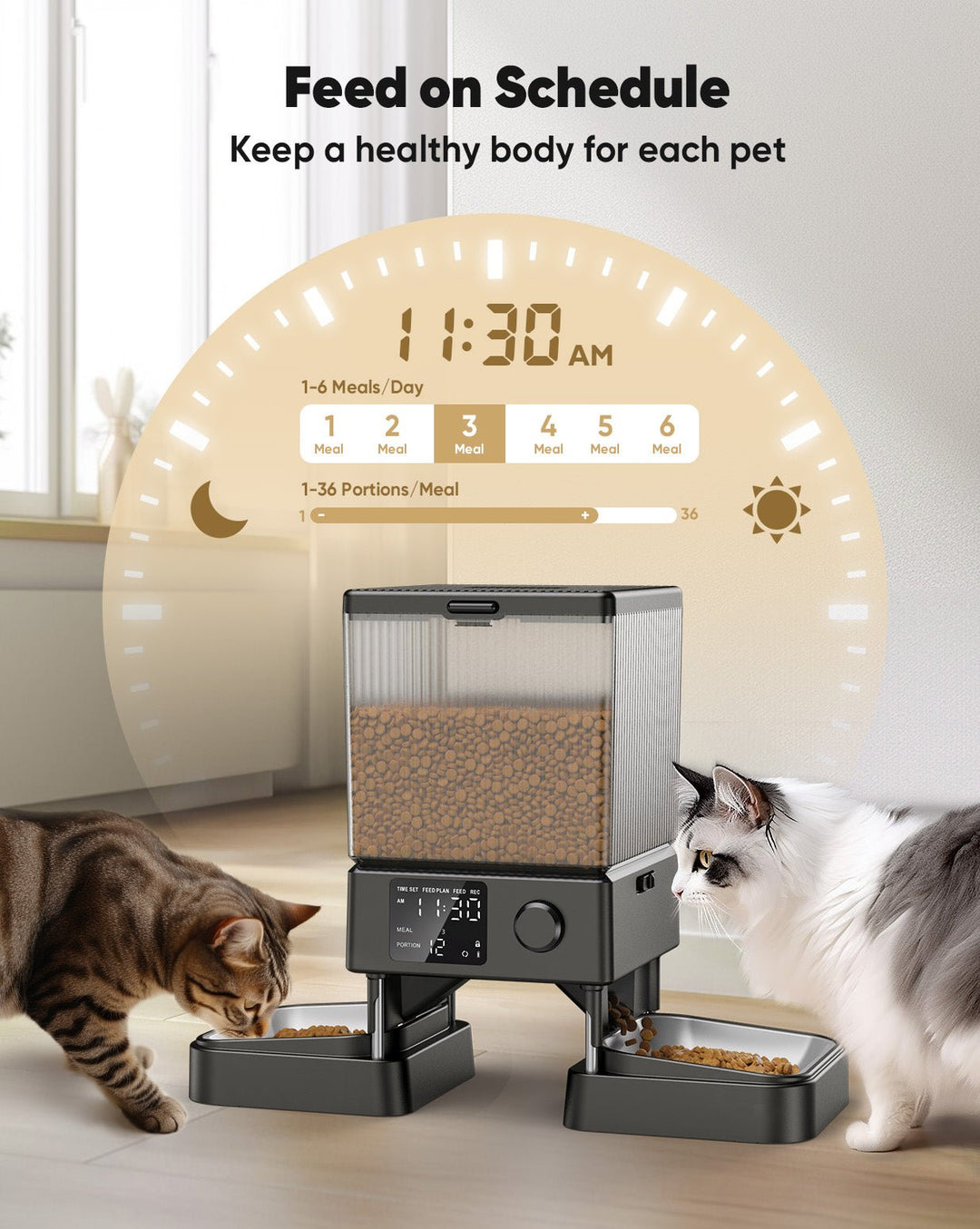 Oneisall 5L Automatic Cat Feeder for Two Cats - Black - Oneisall - EU