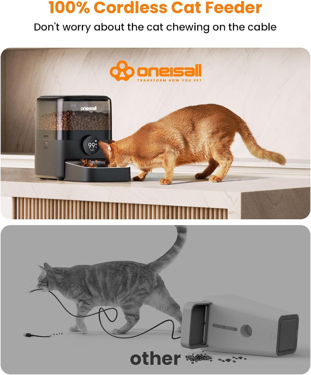Oneisall PF06 3L Cordless Smart Cat Feeder with APP Control - Oneisall - EU